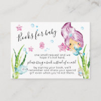 Mermaid Watercolor Baby Shower Books for Baby Enclosure Card