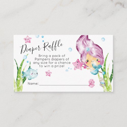 Mermaid Watercolor Baby Shower Diaper Raffle Card