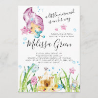 Mermaid Watercolor Baby Shower Invitation