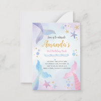 Mermaid watercolor Birthday Invitation