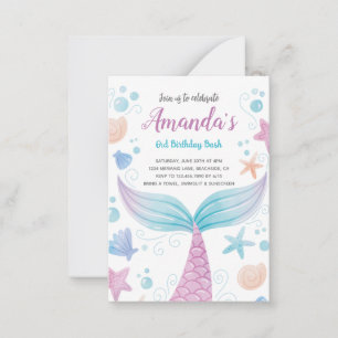 Mermaid watercolor Birthday Invitation