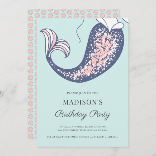 Mermaid Watercolor Birthday Invitation