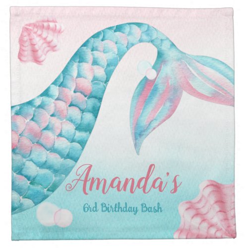 Mermaid watercolor Birthday Invitation Cloth Napkin