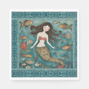 Mermaid Watercolor Birthday Napkins