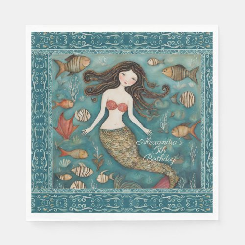 Mermaid Watercolor Birthday Napkins