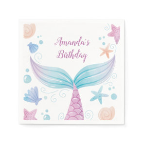 Mermaid watercolor Birthday Napkins