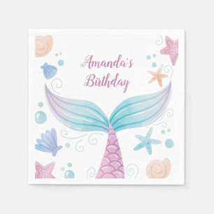 Mermaid watercolor Birthday Napkins