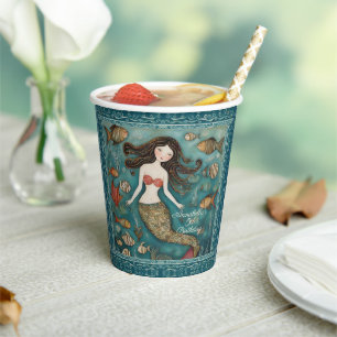 Mermaid Watercolor Birthday Paper Cups