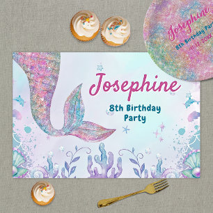 Mermaid watercolor birthday paper placemat