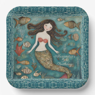 Mermaid Watercolor Birthday Paper Plates