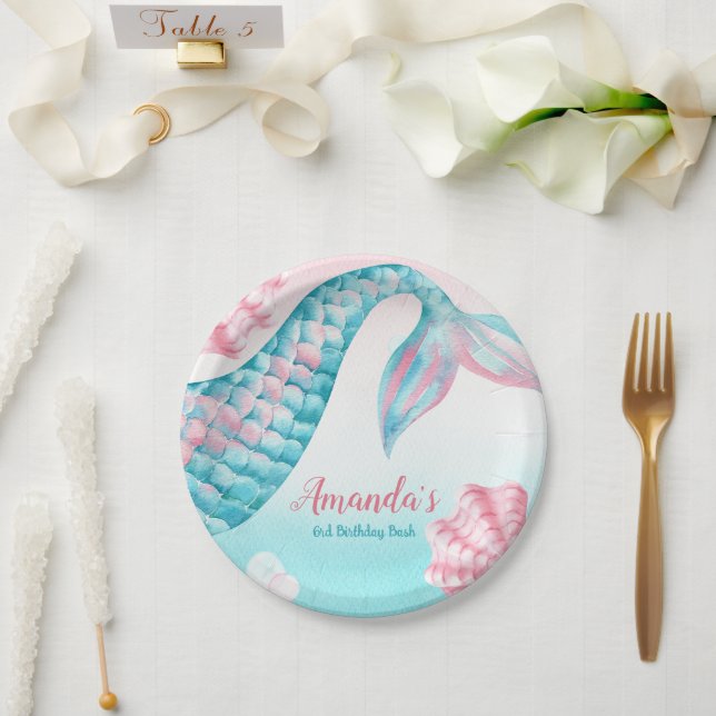 Mermaid watercolor Birthday Paper Plates (Wedding)