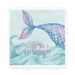 Mermaid watercolor birthday party napkins