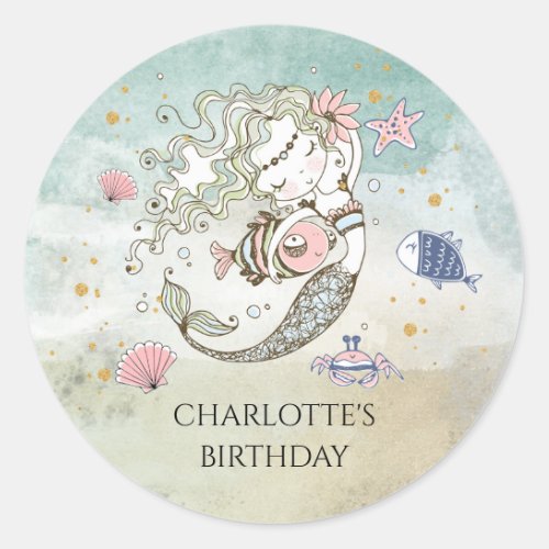 Mermaid Watercolor Birthday Sticker