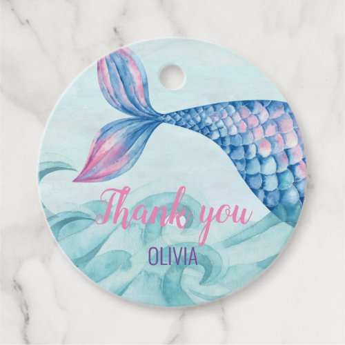Mermaid watercolor birthday Thank You  Favor Tags