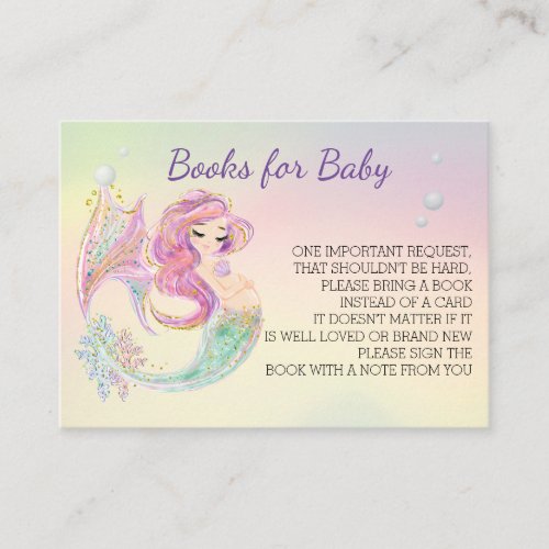 Mermaid Watercolor Books for Baby Shower  Enclosure Card
