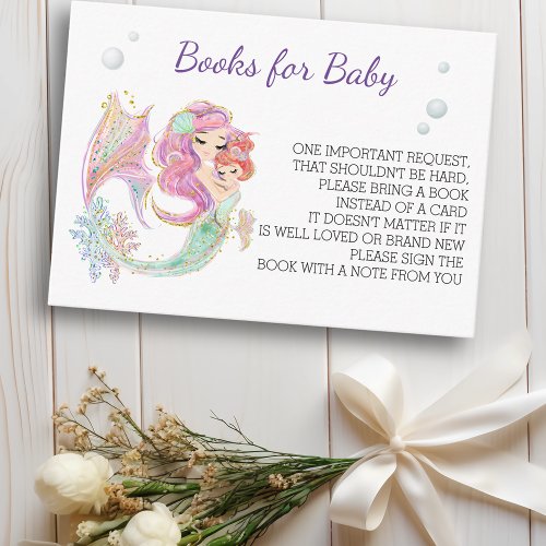 Mermaid Watercolor Books for Baby Shower  Enclosure Card