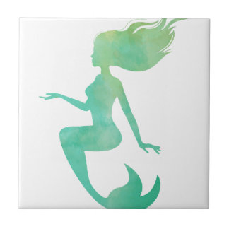Mermaid watercolor ceramic tile