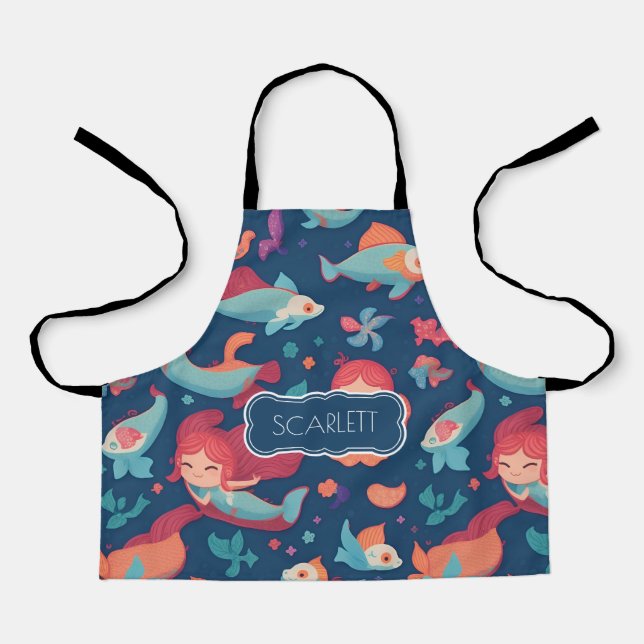 Mermaid Watercolor Colorful Personalized Pattern Apron (Front)