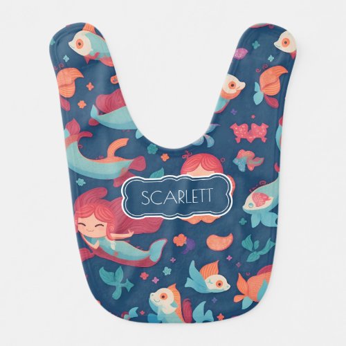 Mermaid Watercolor Colorful Personalized Pattern Baby Bib