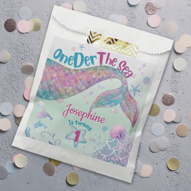 Mermaid watercolor first birthday favor bag (Creator Uploaded)