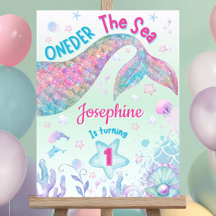 Mermaid watercolor first birthday welcome sign