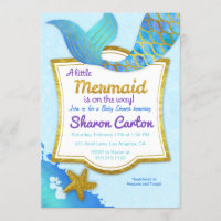 Mermaid Watercolor Gold Baby Shower Invitation