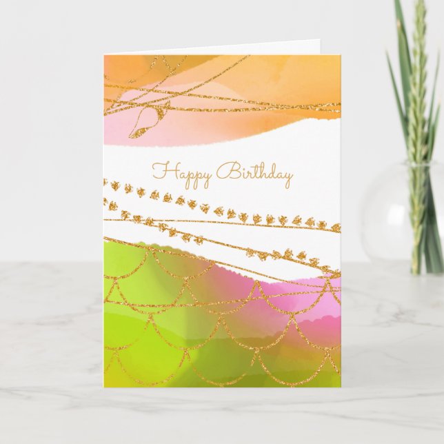 Mermaid Watercolor Happy Birthday Fun Card (Front)
