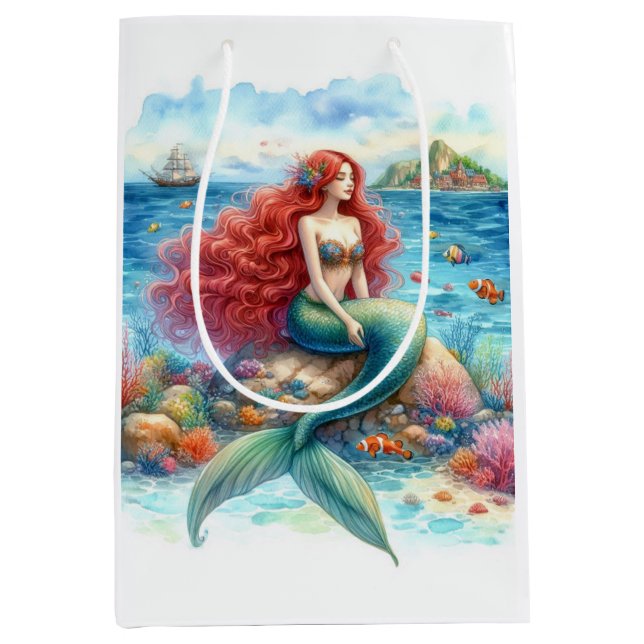 Mermaid watercolor Medium Gift Bag (Front)