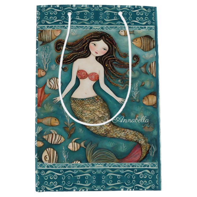 Mermaid Watercolor Medium Gift Bag (Front)