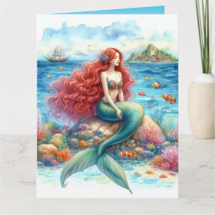 Mermaid watercolor Personalize Custom Card