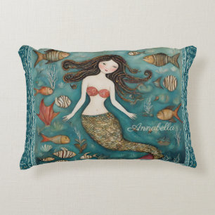 Mermaid Watercolor Personalized Accent Pillow