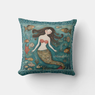 Mermaid Watercolor Personalized Throw Pillow