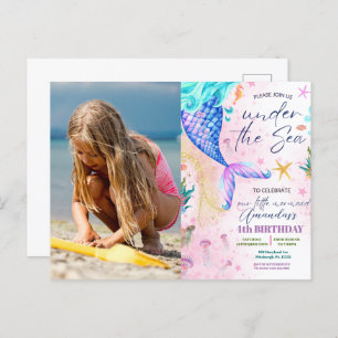 Mermaid Watercolor Photo Birthday Under the Sea Postcard