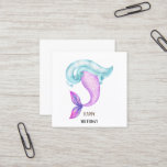 Mermaid watercolor pink purple blue birthday square business card