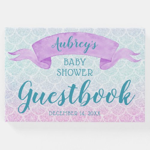 Mermaid Watercolor Purple Baby Shower Guestbook