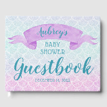 Mermaid Watercolor Purple Baby Shower Guestbook