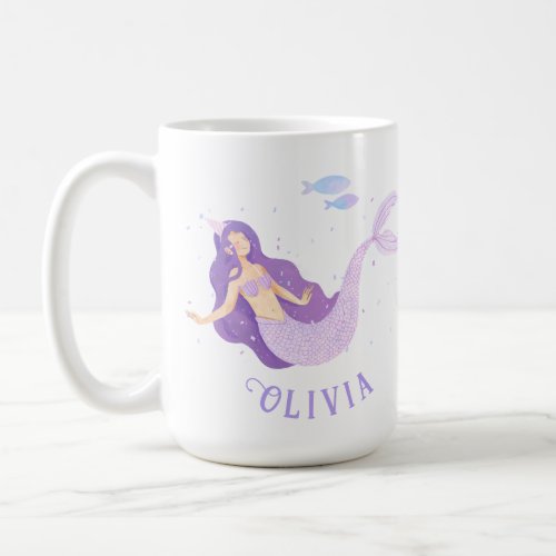 Mermaid Watercolor Purple Cute Girl Birthday  Coffee Mug