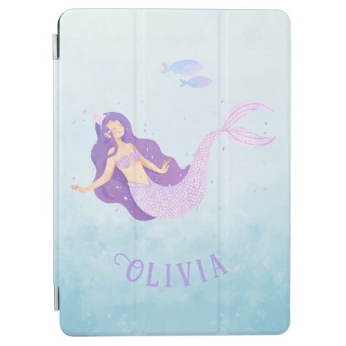 Mermaid Watercolor Purple Cute Girl Birthday  iPad Air Cover