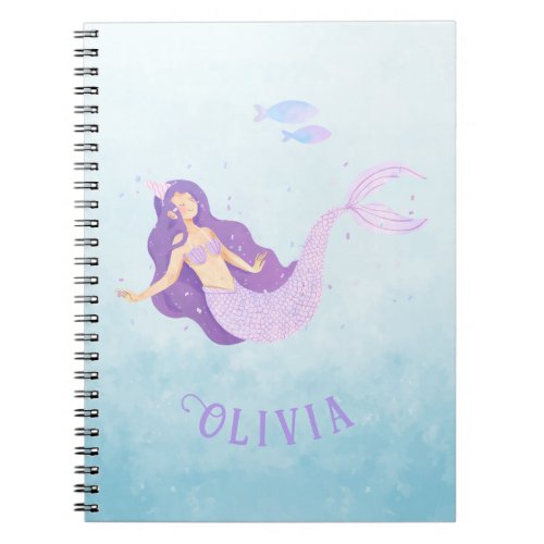 Mermaid Watercolor Purple Cute Girl Birthday  Notebook