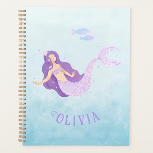 Mermaid Watercolor Purple Cute Girl Birthday  Planner
