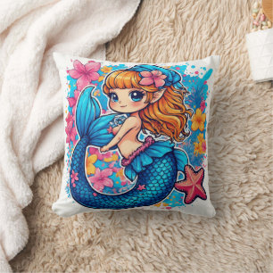 mermaid Watercolor Throw Pillow