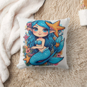 mermaid Watercolor Throw Pillow