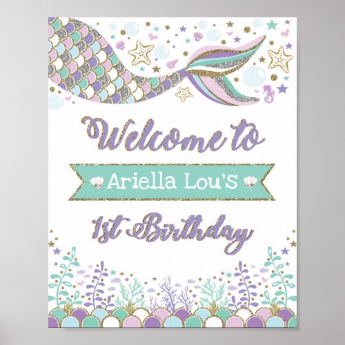 Mermaid Welcome Sign 1st Birthday Decor Sea Ocean