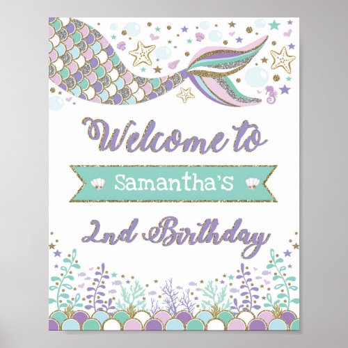 Mermaid Welcome Sign 2nd Birthday Sea Pool Party