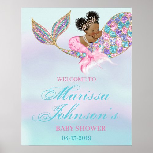 Mermaid Welcome Sign Baby Shower African American