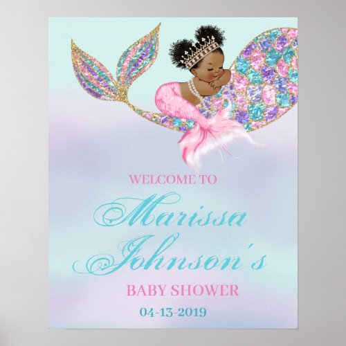 Mermaid Welcome Sign Baby Shower African American