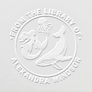 Mermaid, Whale, Jellyfish Library Book Name Embosser