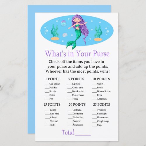 Mermaid Whats in your purse game baby shower