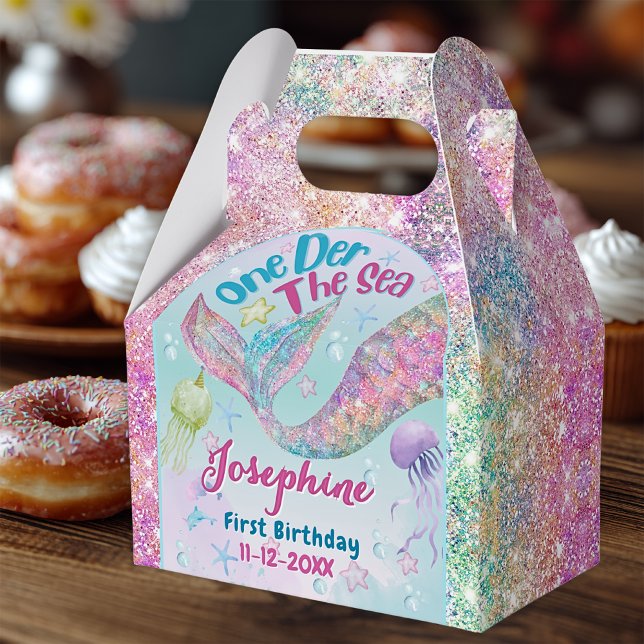 Mermaid whimsical first birthday custom favor boxes (Creator Uploaded)