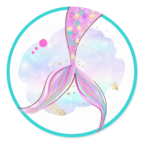 Mermaid Whimsical Under The Sea Birthday Party Classic Round Sticker